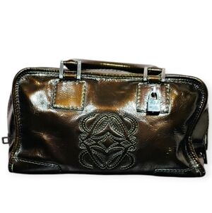 Loewe Amazona 28 Chocolate Bronze Patent Bag